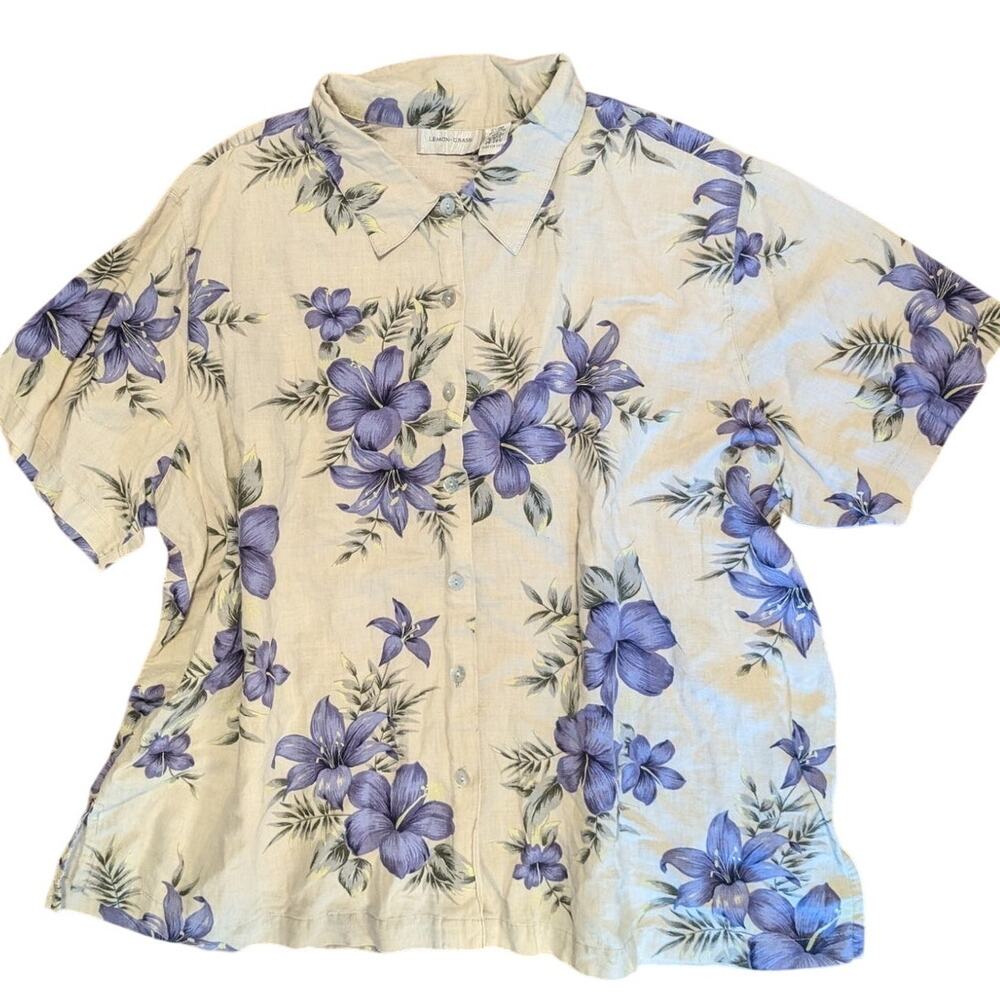 Lemon Grass Linen Hawaiian Shirt Sz 3X Vintage Tropical Resortwear Cotton Retro
